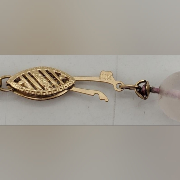 14k Clasp Spacers Rose Quartz Beaded Single Strand Cloisonne Necklace - Picture 4 of 14